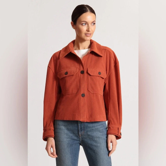 Anthropologie Avec Les Filles Relaxed Corduroy Shacket Pumpkin Fall Rust Sz L - Picture 2 of 14